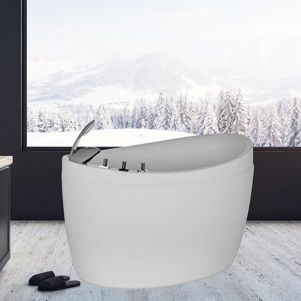 Empava 59 in. Left Drain Acrylic Oval Freestanding Flatbottom Air Bath Bathtub in White