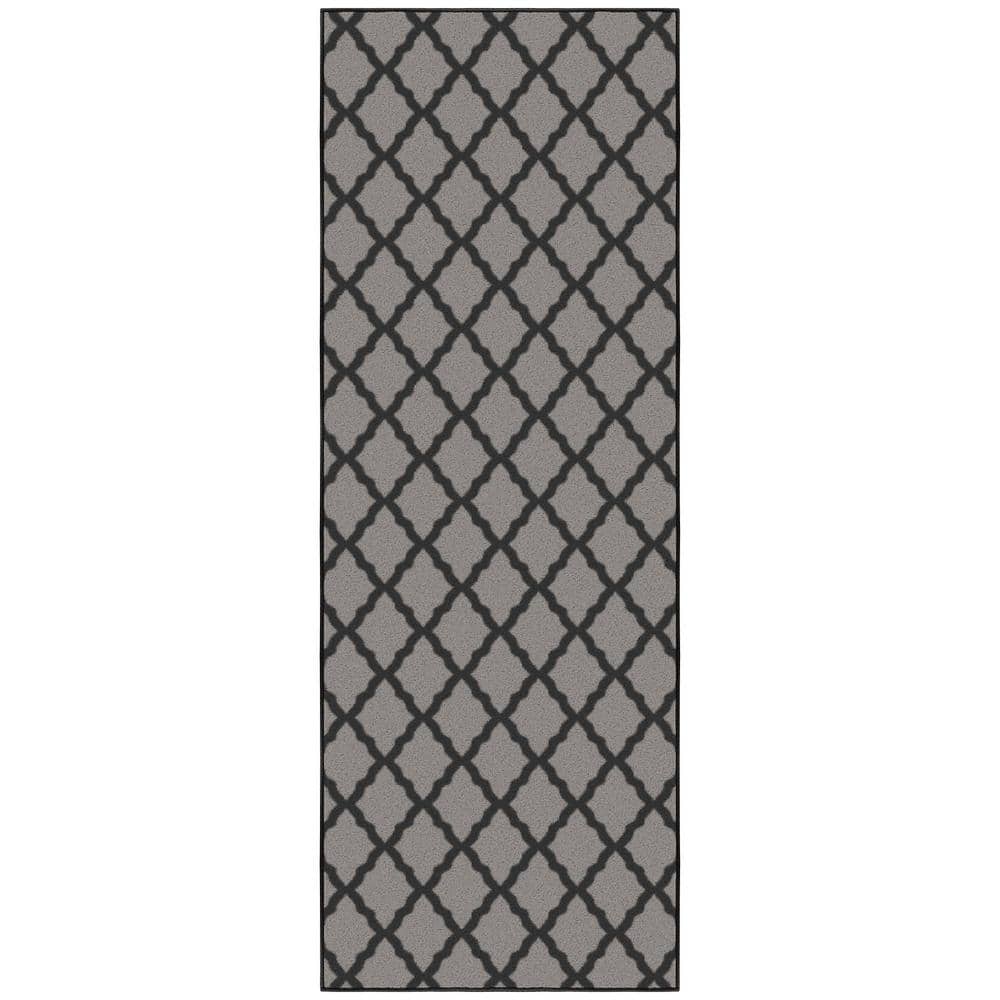 Dark Gray Washable Non-Slip Trellis Runner Rug