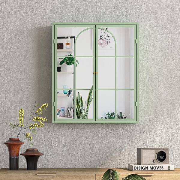 23.62 in. W x 27.56 in. H Green Vintage Iron Framed 2-Door