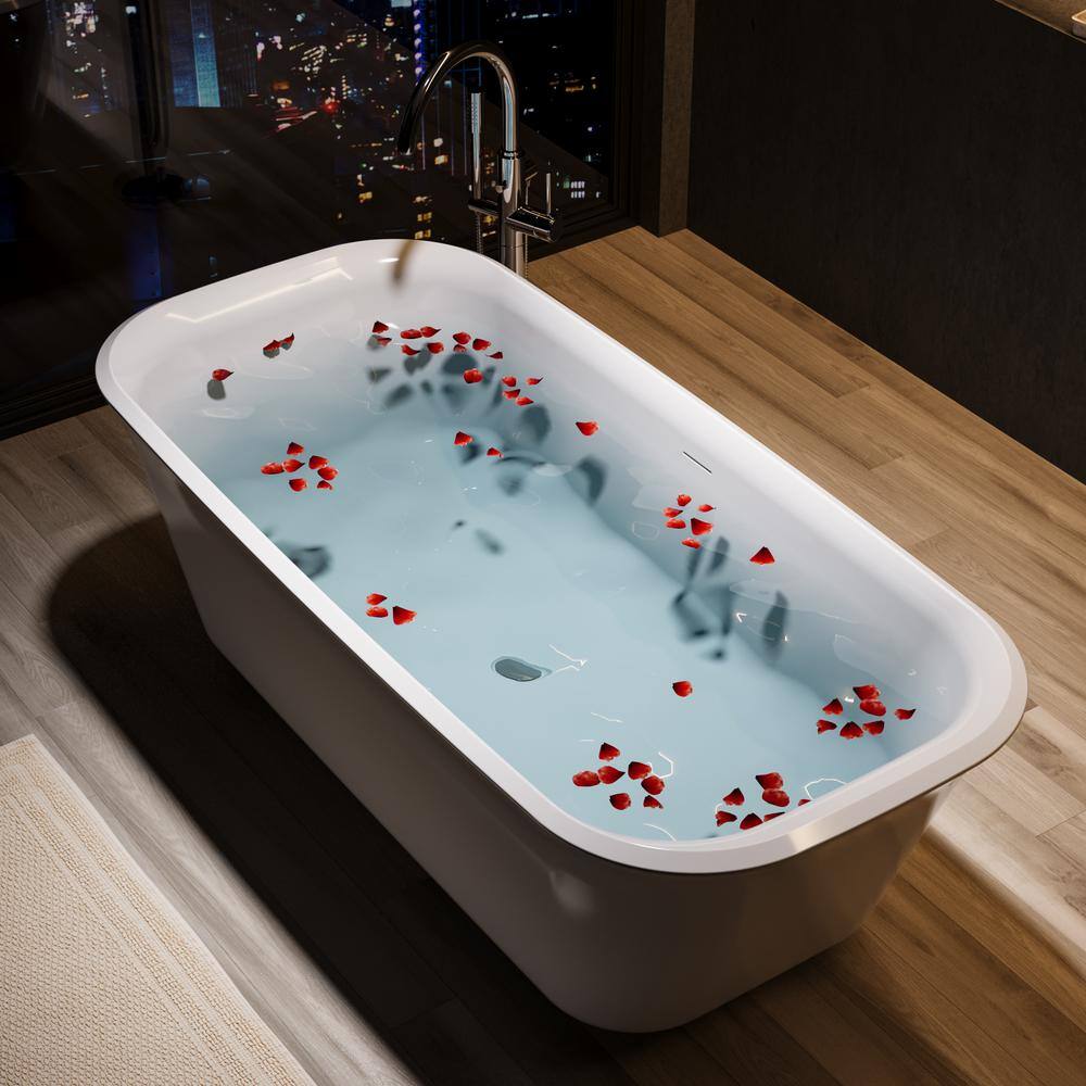67" Glossy White Acrylic Freestanding Double Slipper Bathtub