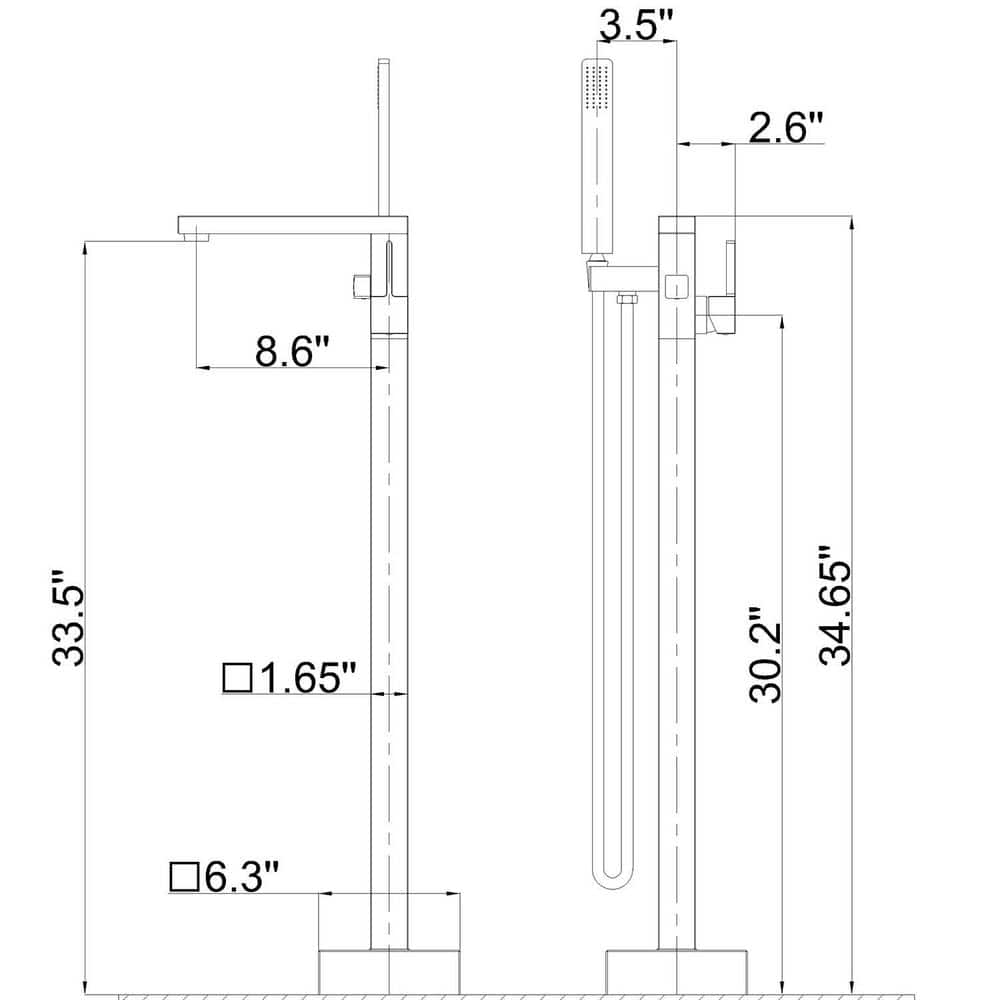Matte Black Stainless Steel Freestanding Tub Filler with Hand Shower