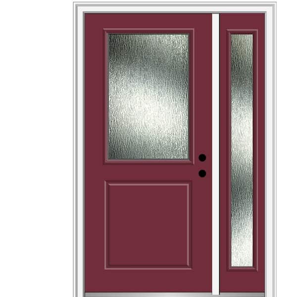 MMI Door 48 in. x 80 in. Left-Hand Inswing Rain Glass Burgundy Fiberglass Prehung Front Door on 4-9/16 in. Frame