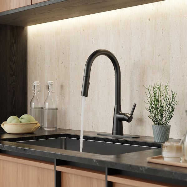 Modern Matte Black 7 in. H Pull-Down Kitchen Faucet with 360° Swivel Spout