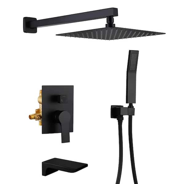 FLG Single-Handle 1-Spray Tub and Shower Faucet with 10 in. Shower Head and Hand Shower in Matte Black (Valve Included)