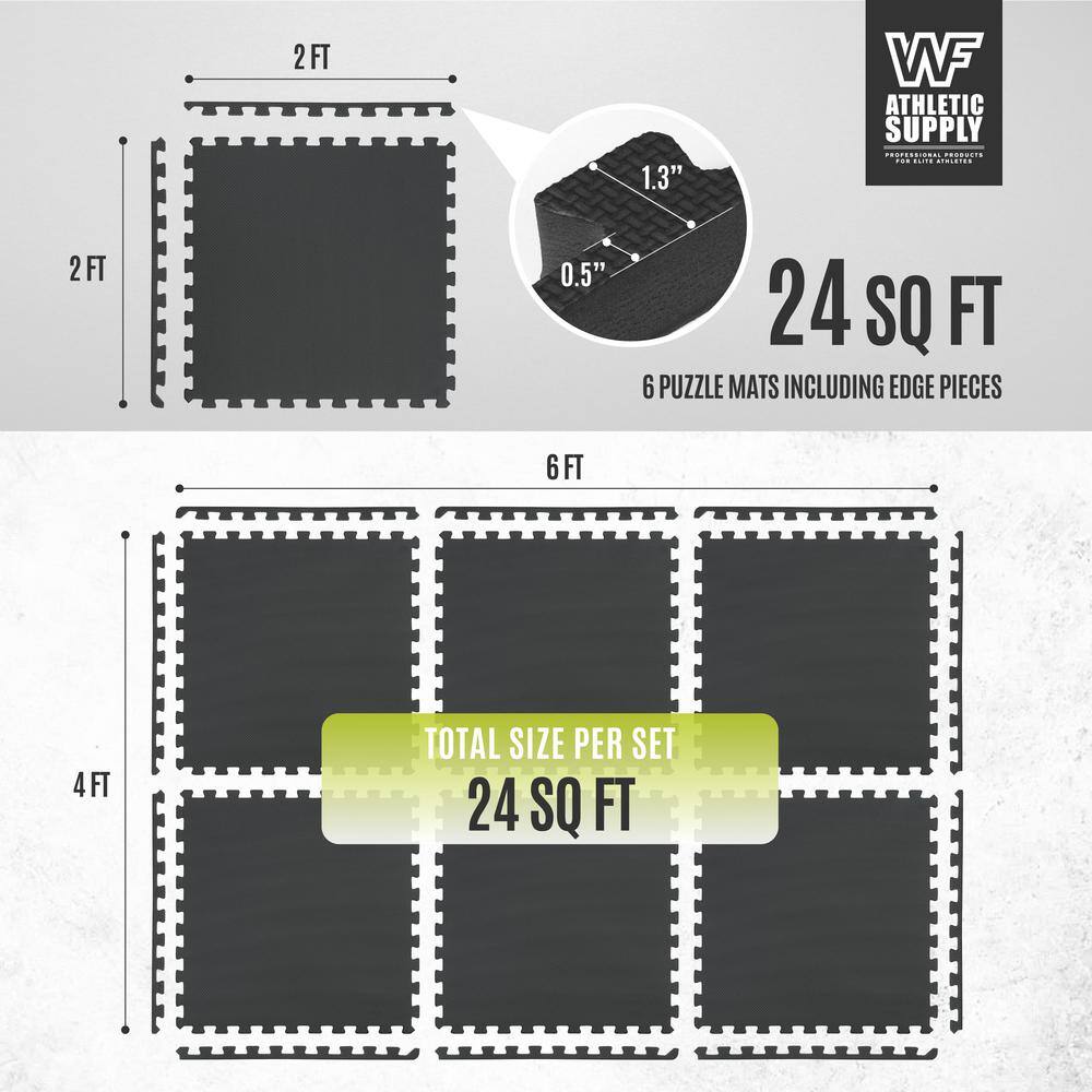 Black 24 SQ.FT Interlocking Foam Gym Floor Tiles