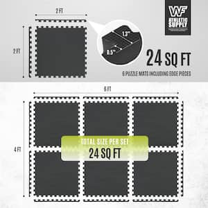 Black 24 in. W x 24 in. L x 0.75 in. Thick EVA Foam Double-Sided T Pattern Gym Flooring Tiles (6 Tiles/Pack)(24 sq. ft.)