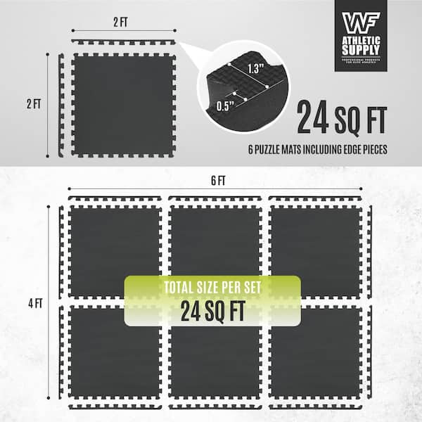 Black 24 in. W x 24 in. L x 1 in. Thick EVA Foam Double-Sided T Pattern Gym Flooring Mat (6 Tiles/Pack) (24 sq. ft.)