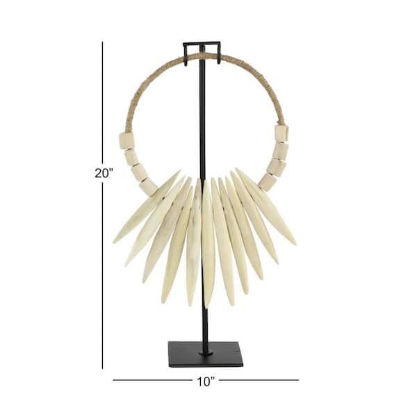 White Teak Wood Handmade Tribal Necklace Sculpture with Stand