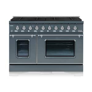 CLASSICO 48-in 6.7 CF 8-Burners Double Oven Dual Fuel Range Gas Stove and Electric Oven, in Blue/Grey with Chrome Trim