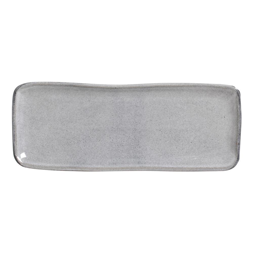12.99 in. Dust Gray Stoneware Rectangular Platter Medium Organic (Set of 4)