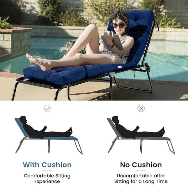 Costway 73 in. Indoor Outdoor Chaise Lounge Cushion Padded Recliner Cushion  in Navy HW67233NY - The Home Depot