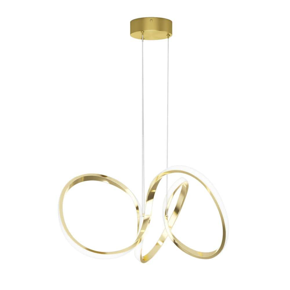 Artika Swirl 30-Watt Integrated LED Gold Modern Island Light Hanging Pendant Light Chandelier for Foyer and Living Room