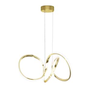 Swirl 30-Watt 1 Light Gold Modern Integrated LED Pendant Light Fixture for Dining Room or Kitchen