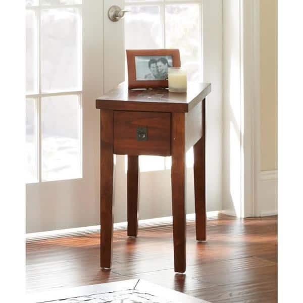 Transitional Medium Cherry Chairside End Table with Slate Inlay