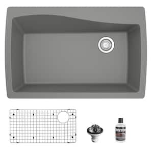 Grey Quartz Composite 34 in. Single Bowl Drop-In Kitchen Sink with Accessories