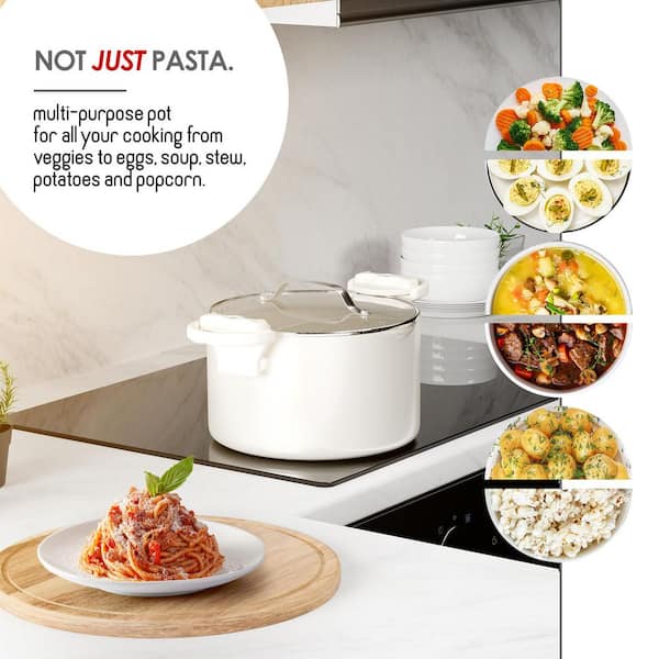 EATEX Cream/White Ceramic Aluminum Nonstick Pasta Pot with