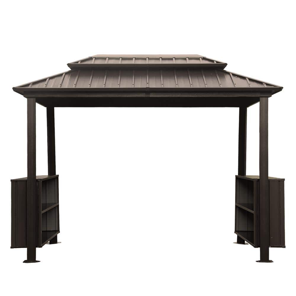6 ft. x 10 ft. Brown Hardtop Gazebo Grill Canopy with Double Galvanized Ste