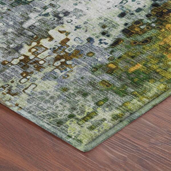 Mayfield Premium Machine Washable Abstract AMF2242 Green 10 ft. x 14 ft. Area Rug