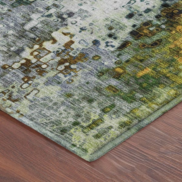 Mayfield Premium Machine Washable Abstract AMF2242 Green 5 ft. x 7 ft. 6 in. Area Rug