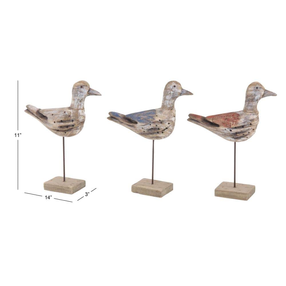 Coastal Charm Distressed Wood Bird Sculptures - Set of 3