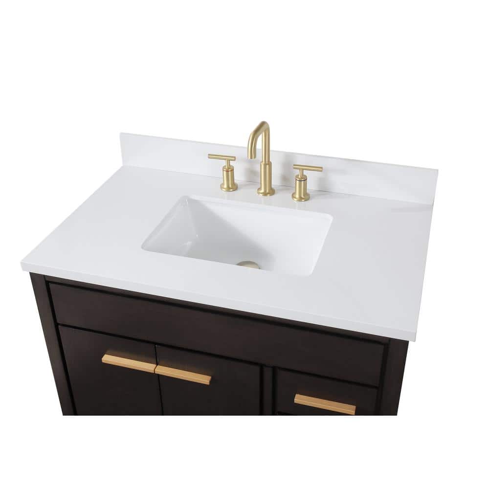 36" Wenge Espresso Modern Bathroom Vanity with White Quartz Top