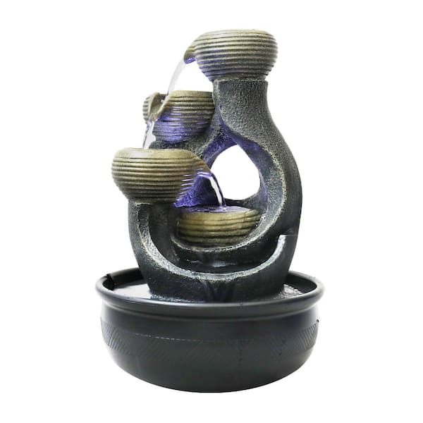 Watnature 15.7in. Resin Tabletop Fountain -5-Step Modern Indoor Fountain with LED Lights&Pump for Office, House, Home Decor