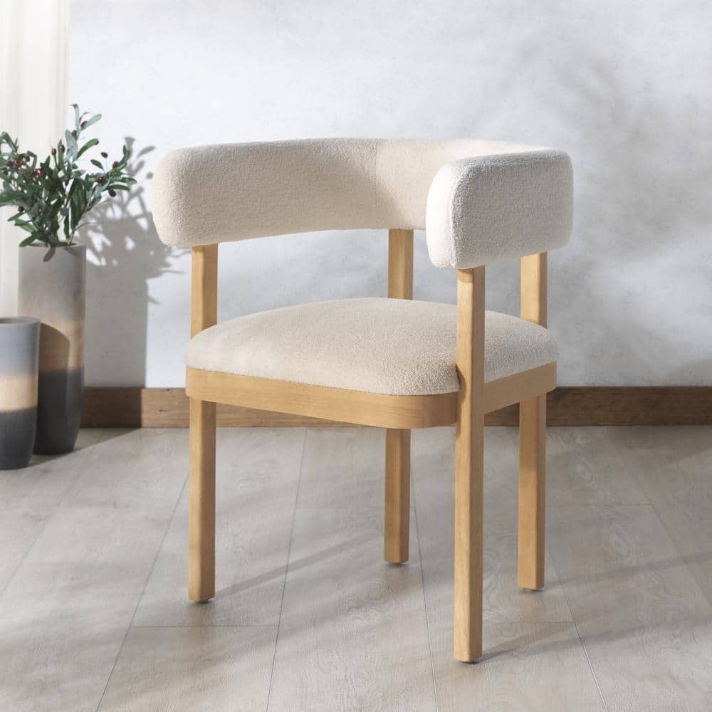 Beige Boucle Upholstered Armchair with Beechwood Frame