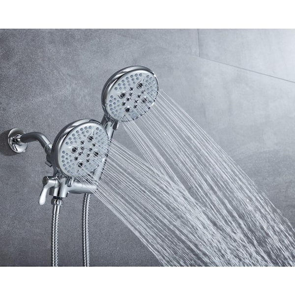 24-Spray Patterns 5 in. Wall Mount Dual Shower Heads and Handheld Shower Head in Chrome