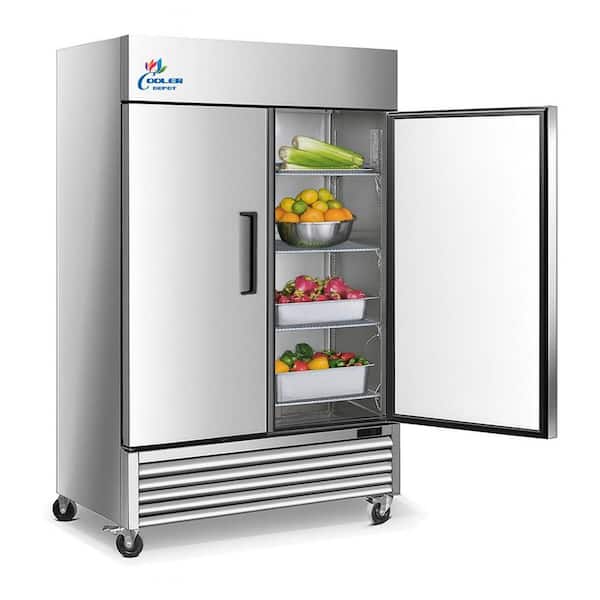 54 in. W 47 cu. ft. Two Door Auto Defrost Reach In Upright Commercial Refrigerator in Stainless Steel