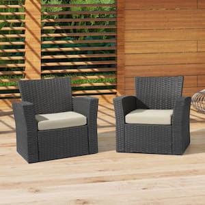 Fading Free 20 in. W. x 19.5 in. x 4 in. Beige Outdoor Patio Thick Square Lounge Chair Seat Cushion Set 2-Pack