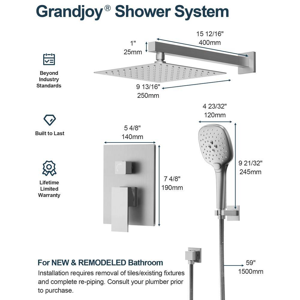 Nickel Wall Mounted Adjustable Rain Shower System with Handheld