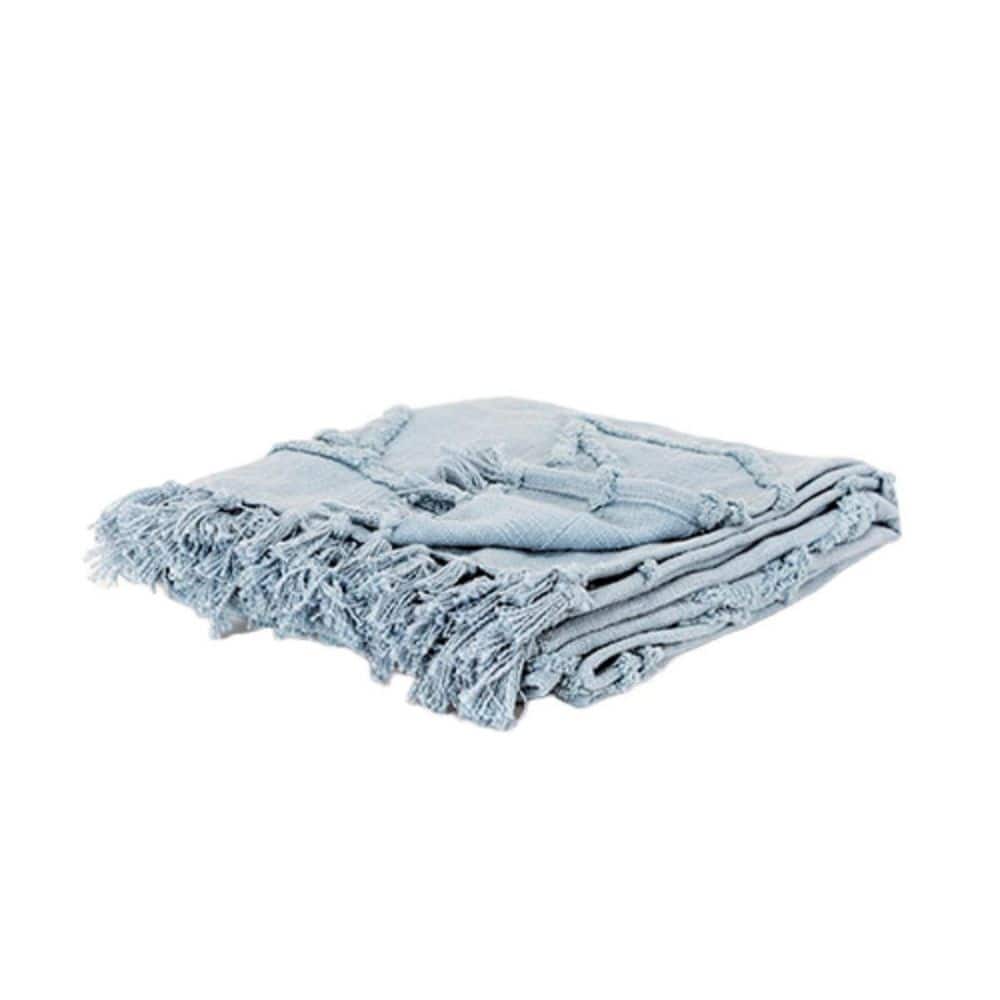 Light Blue Textured Cotton Reversible Throw Blanket