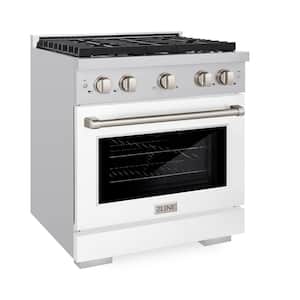 30 in. 4 Burner Freestanding Gas Range & Convection Gas Oven with White Matte Door in Stainless Steel
