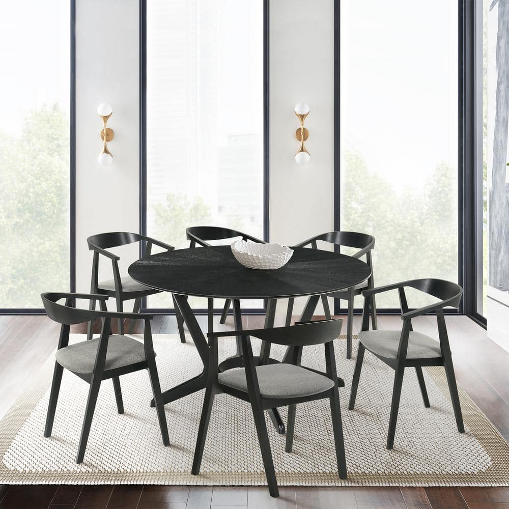 Santana 7-Piece Round Wood Top Charcoal/Black Dining Set