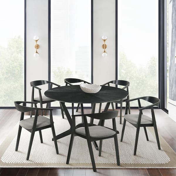 Armen Living Santana 7-Piece Round Wood Top Charcoal/Black Dining Set