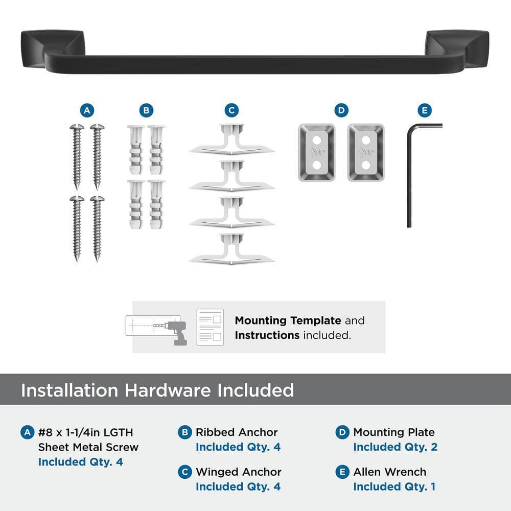 Highland Ridge 18-Inch Matte Black Wall Mounted Towel Bar