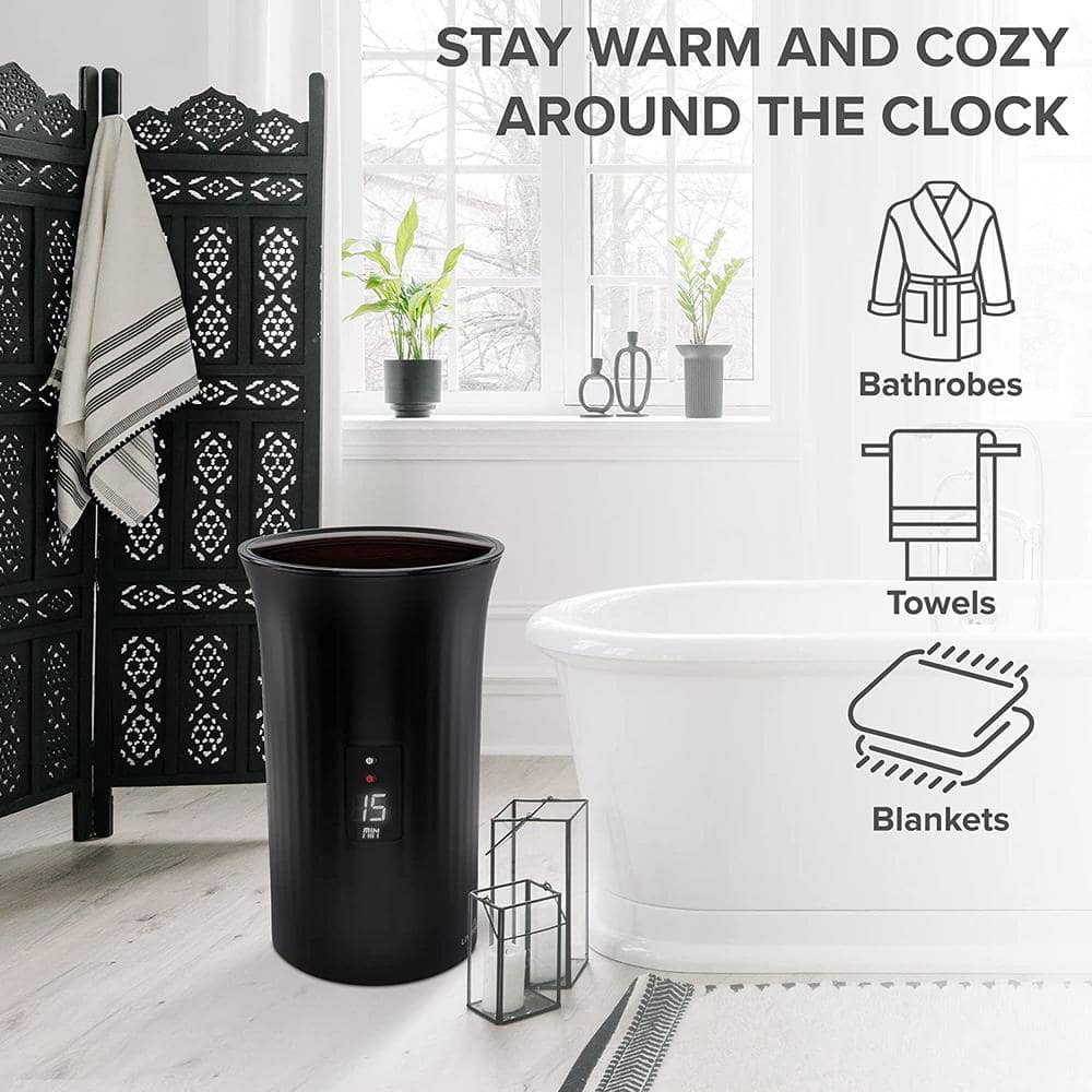 Black LED Display Bucket Style Towel Warmer with Adjustable Timer