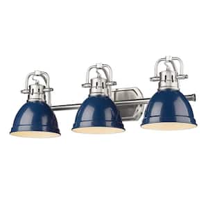 Duncan 24.5 in. 3-Light Pewter Vanity Light with Navy Blue Shades