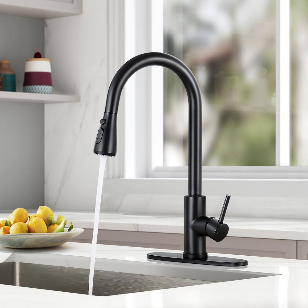 Matte Black Stainless Steel Pull-Down Kitchen Faucet