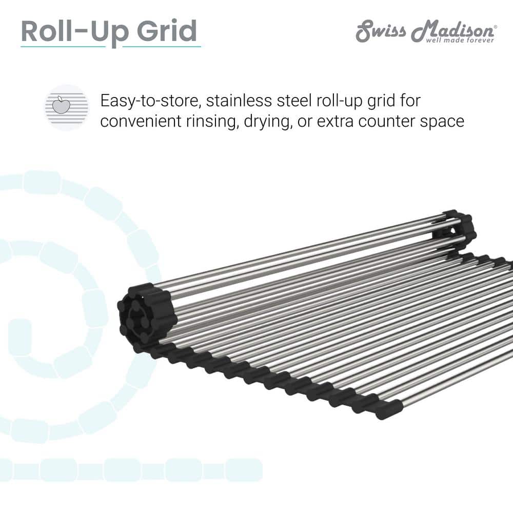 15" x 17" Stainless Steel Roll-Up Sink Grid with Black Ends