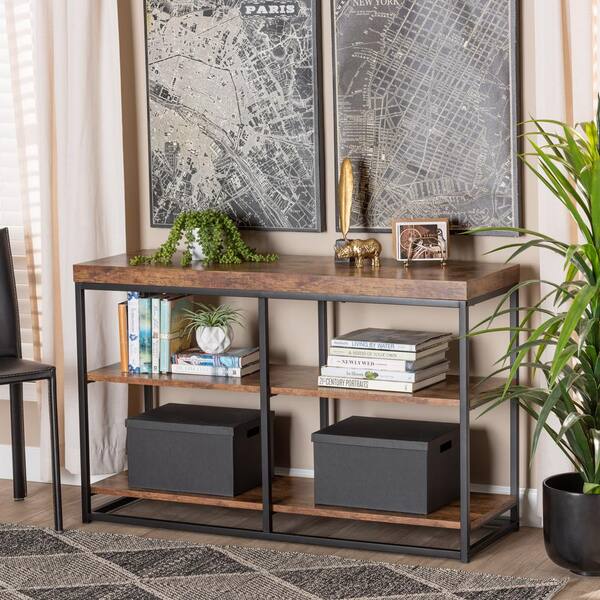 Baxton Studio Bardot 47.2 in. Walnut Brown and Black Rectangle