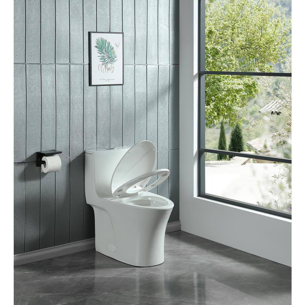 Glossy White Elongated Dual Flush One-Piece Toilet