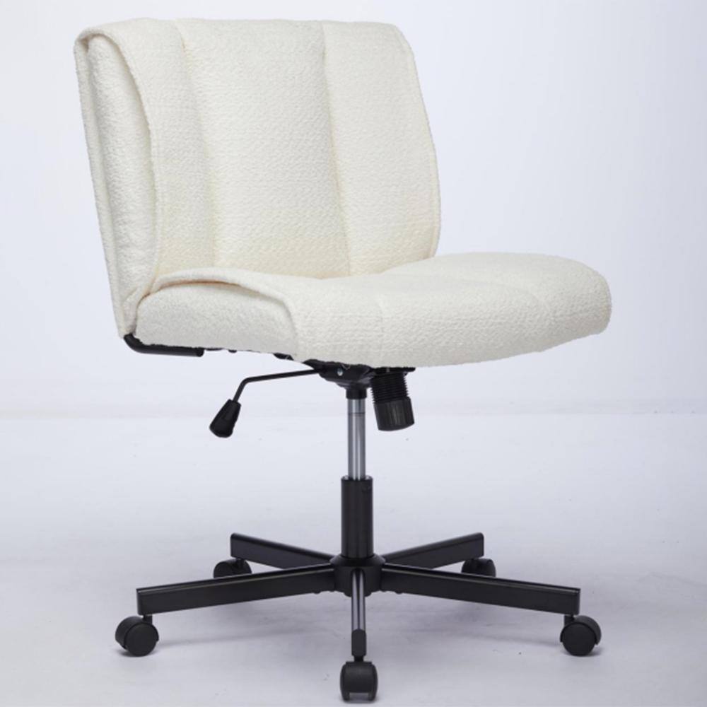 Fabric Task Chair,Armless Office Chair,Adjustable Swivel Desk Chair,Vanity Chair with Wheels,Technical Cloth in White