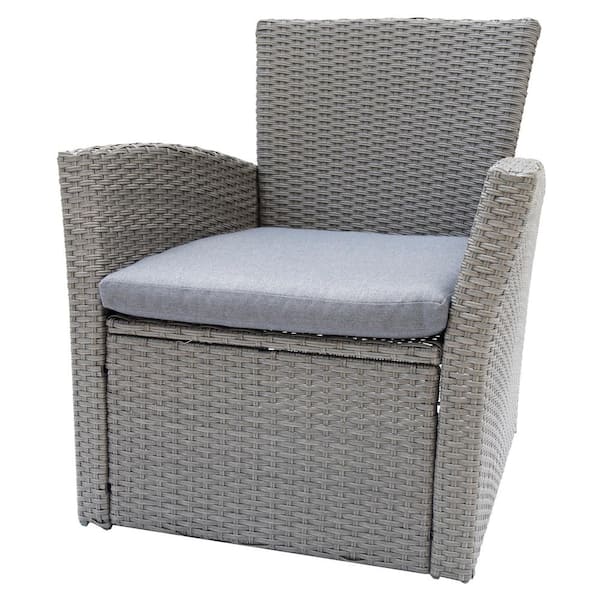 C-Hopetree Single Sofa Lounge Chair for All Weather Outdoor use with Hand Woven Gray Wicker and Charcoal Cushion 