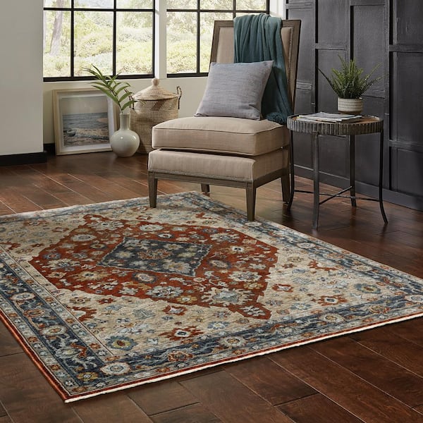 Ambrose Red/Blue 10 ft. x 13. ft. Oriental Medallion Polyester Fringe Edge Indoor Area Rug