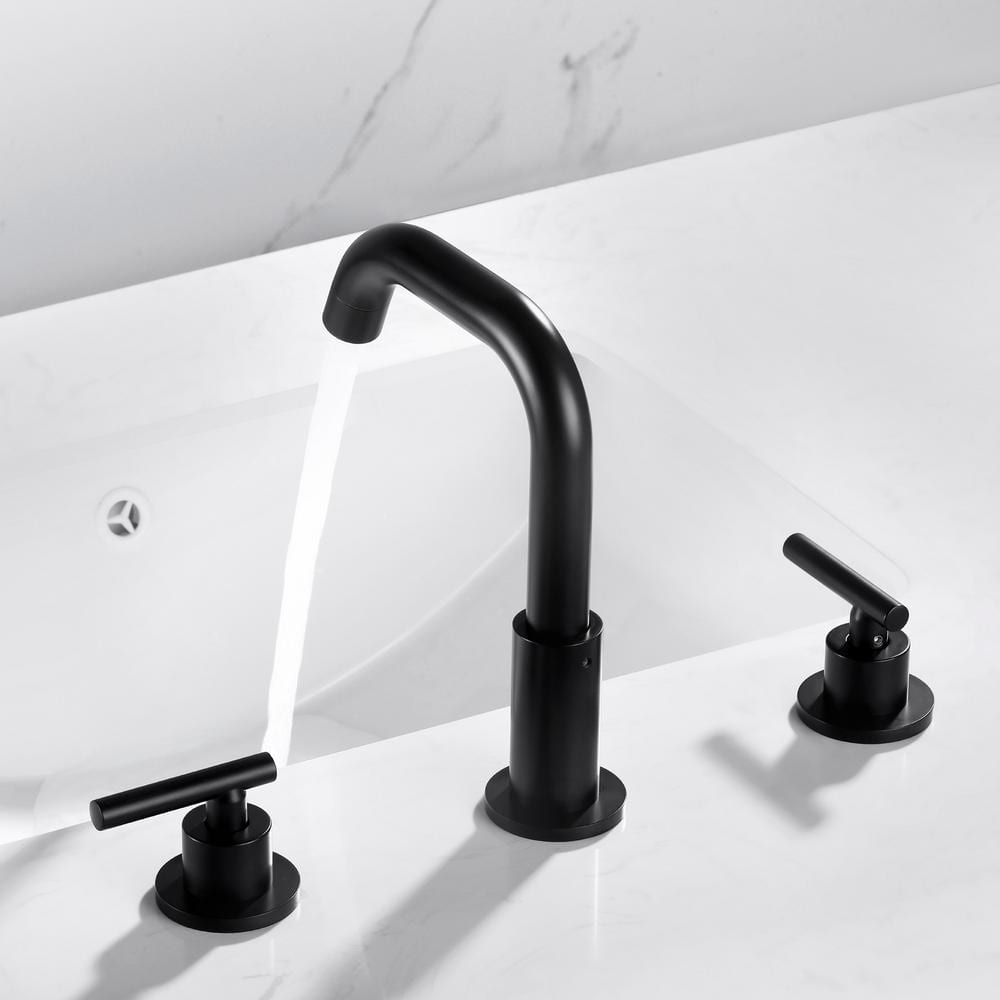 Matte Black 8-Inch Widespread Bathroom Faucet with Brass Spout