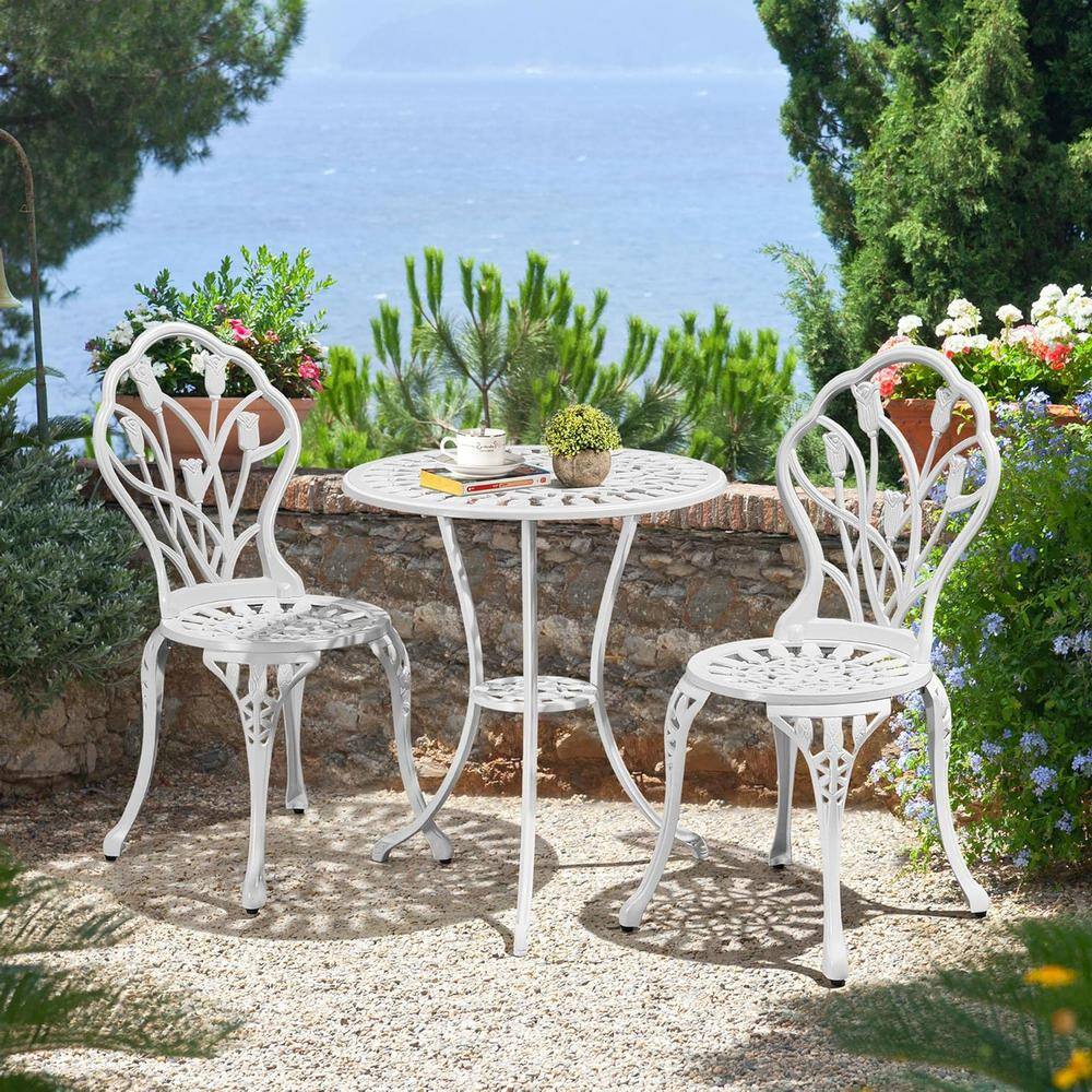 3 Piece Cast Aluminum Outdoor Bistro Garden Table and Chairs D07CRRVX6T ...