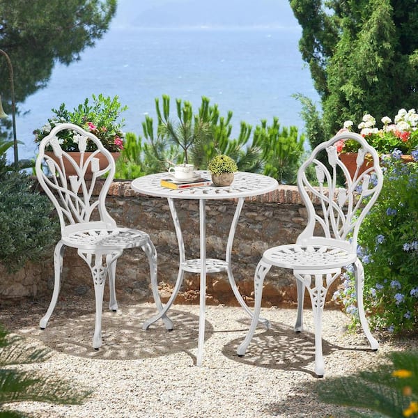 Unbranded 3 Piece Cast Aluminum Outdoor Bistro Garden Table and Chairs