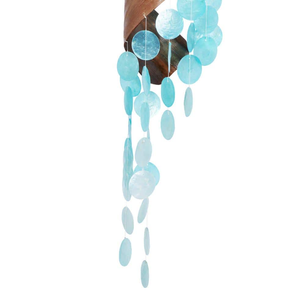 Teal Capiz Shell Spiral Wind Chime with Wooden Accent