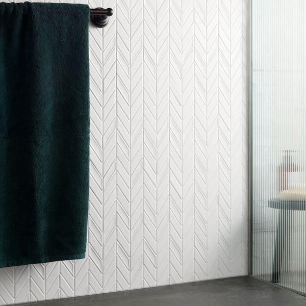 Medley Chevron Cloud White 11.22 in. x 11.81 in. Glossy Ceramic Mosaic Wall Tile (0.92 sq. ft./Each)